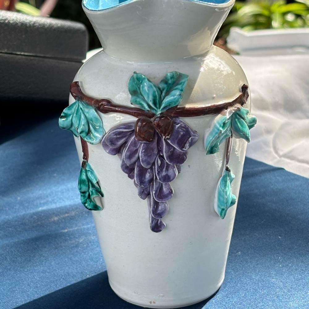 Elegant White Vase with Purple and Green Accents